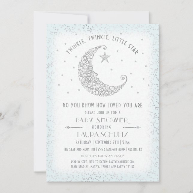 Blue Twinkle Twinkle Little Star Baby Shower Inbjudningar (Framsida)