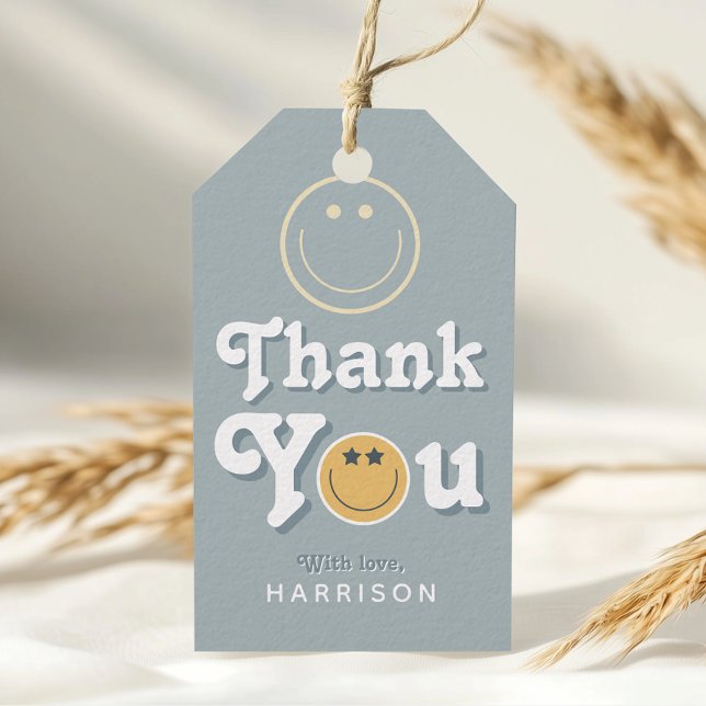 Blue Two Cool Dude Boys Smile 2nd Birthday Favor Presentetikett (Skapare uppladdad)