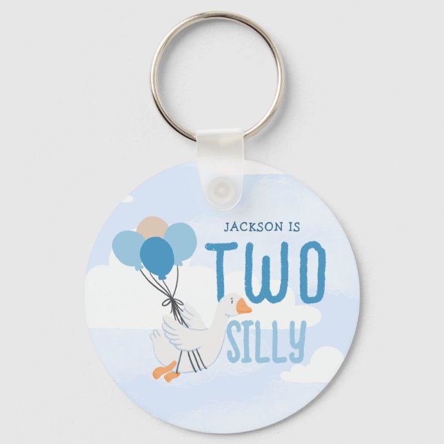 Blue Two Fånig Goose 2nd Birthday Party Nyckelring (Framsida)