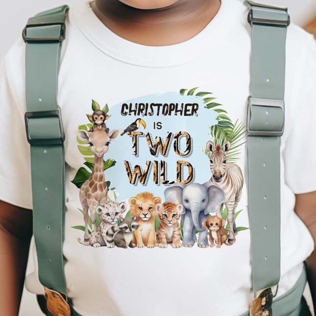 Blue Two Vild Thmet Pojke Safari 2:a födelsedag T Shirt (Blue Two Wild Safari Themed Baby Boy 2nd birthday T-shirt.)