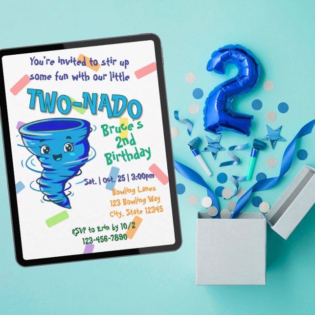 Blue TwoNado, 2nd birthday invitation Inbjudningar (Skapare uppladdad)