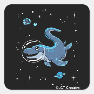 Blue Tylosaurus Dinos in Space Fyrkantigt Klistermärke