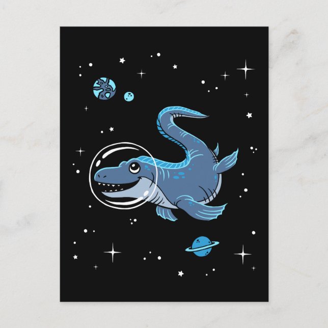 Blue Tylosaurus Dinos in Space Vykort (Framsida)