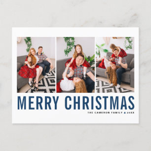 Blue Typography God jul Photo Collage Vykort