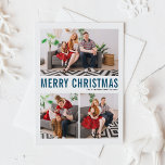 Blue Typography God jul Three Photo Helg Vykort<br><div class="desc">God Jul! Skicka julhälsningar till familj och vänner med anpassadet julvykort. Den har blå enkel typografi. Texterna är helt anpassade för alla semesterhälsningar. Anpassa det här moderna julkortet genom att lägga till foton,  namn och andra detaljer. Finns i andra färg och kartonger.</div>