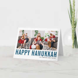 Blue Typography Lycklig Hanukkah Photo Collage Helgkort