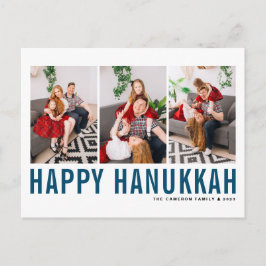 Blue Typography Photo Collage Lycklig Hanukkah Helg Vykort