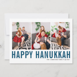 Blue Typography Photo Collage Lycklig Hanukkah Julkort