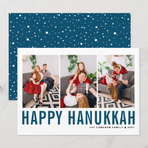 Blue Typography Photo Collage Lycklig Hanukkah Julkort