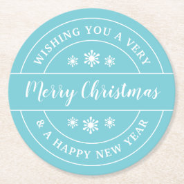 Blue Typography Snöflingor Julafton Underlägg Papper Rund