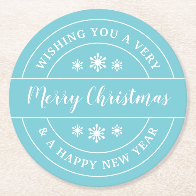 Blue Typography Snöflingor Julafton Underlägg Papper Rund (Framsidan)