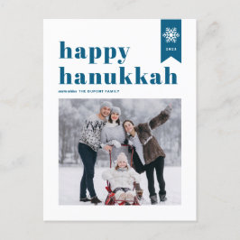 Blue Typography Snöflingor Photo Lycklig Hanukkah Helg Vykort
