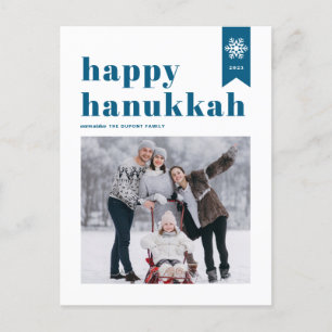 Blue Typography Snöflingor Photo Lycklig Hanukkah Helg Vykort