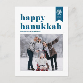 Blue Typography Snöflingor Photo Lycklig Hanukkah Helg Vykort