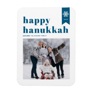 Blue Typography Snöflingor Photo Lycklig Hanukkah Magnet