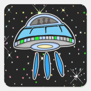 Blue UFO med Starry night Rymden Classic Rou Fyrkantigt Klistermärke