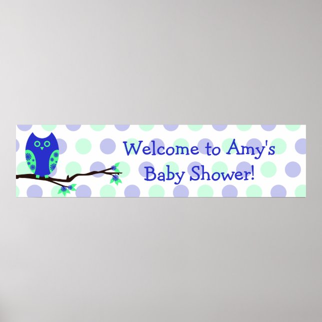 Blue Uggla Anpassningsbar Baby Shower-skylt Poster (Framsidan)