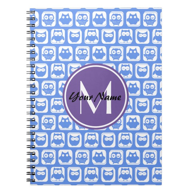 Blue Uggla Anpassningsbar Monogram Anteckningsbok Med Spiral (Framsidan)