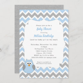 Blue Uggla Baby Shower-inbjudan, pojk baby sprinkl Inbjudningar