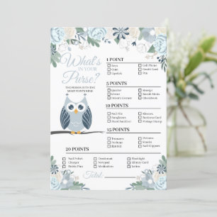Blue Uggla Blommigt What's in your Purse Game Card Inbjudningar