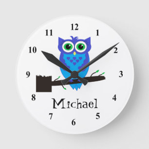 Blue uggla Clock Rund Klocka