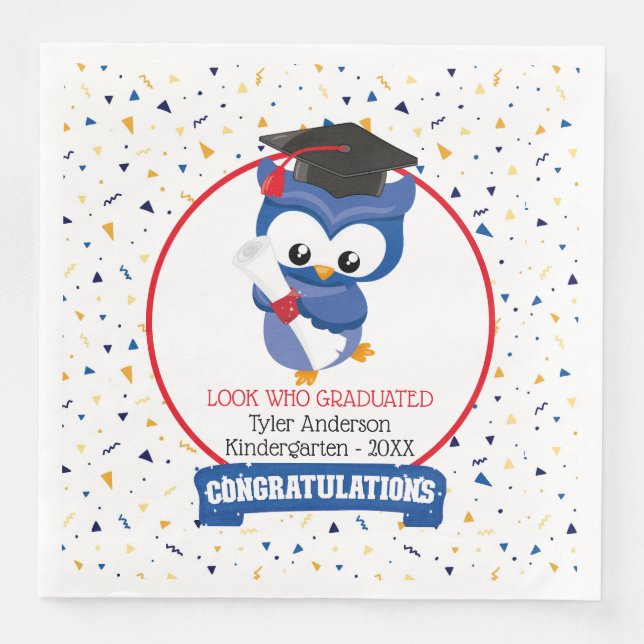 Blue Uggla Kindergarten Studenten Napkin Pappersservett (Framsida)