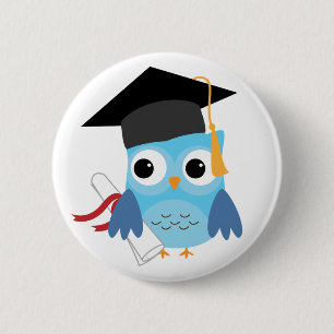 Blue Uggla med Diploma Studenten-knapp Knapp