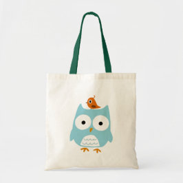 Blue Uggla med Little Orange Bird | Quirky Cute Tygkasse