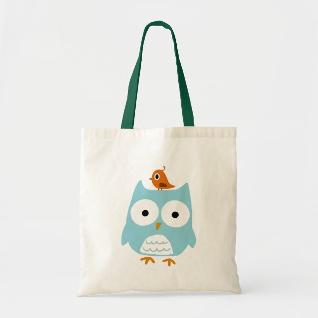 Blue Uggla med Little Orange Bird | Quirky Cute Tygkasse (Framsidan)
