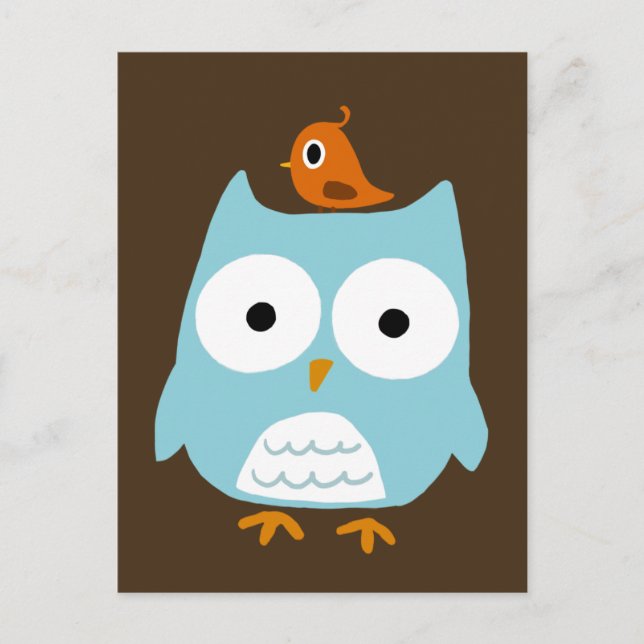 Blue Uggla med Little Orange Bird Vykort (Framsida)