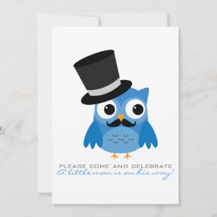 Blue Uggla med Mustache Baby Shower-inbjudan Inbjudningar