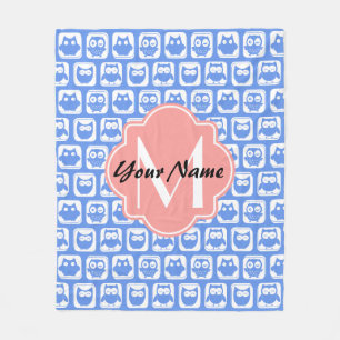 Blue Uggla Mönster Coral Monogram Personlig Namn Fleecefilt