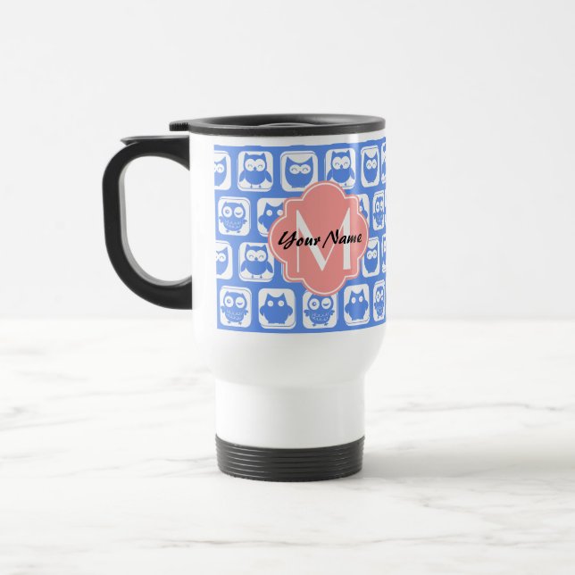 Blue Uggla Mönster Coral Monogram Personlig Namn Resemugg (Vänster)