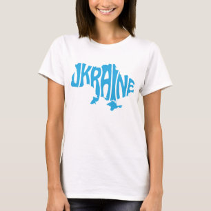 Blue Ukrainska karta med inskrift Ukraina T Shirt