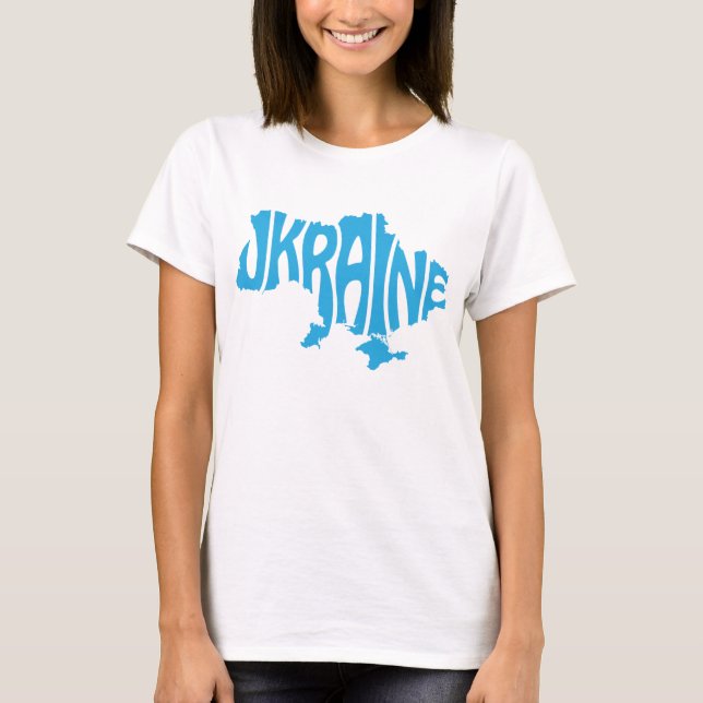 Blue Ukrainska karta med inskrift Ukraina T Shirt (Framsida)