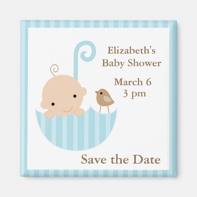 Blue Umbrella Baby Shower Magnet (Framsidan)