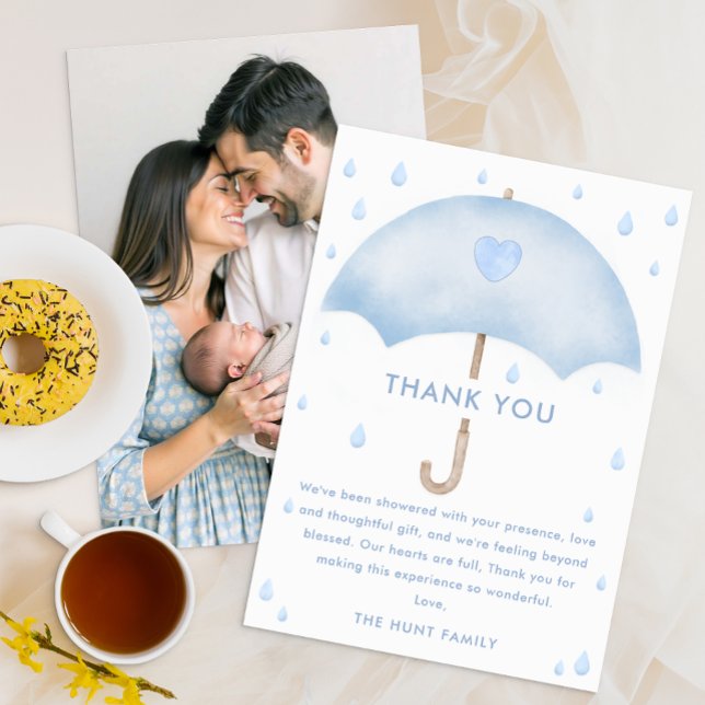 Blue Umbrella Sprinkle Baby Shower - tackkort Tack Kort (Blue Umbrella Thank You Card)