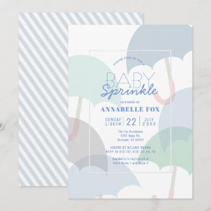Blue Umbrellas Boy Baby Sprinkle Shower Inbjudningar