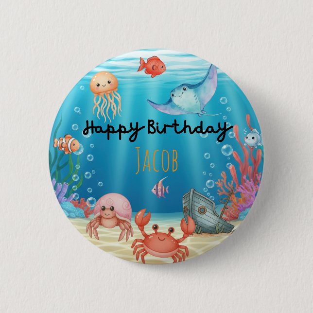 Blue Under the Sea birthday Knapp (Framsida)
