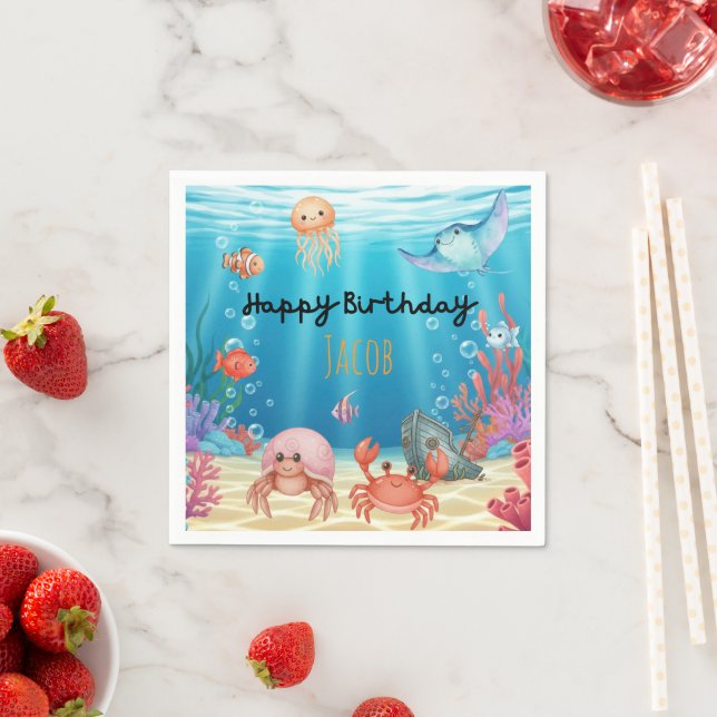 Blue Under the Sea birthday Pappersservett (Insitu)