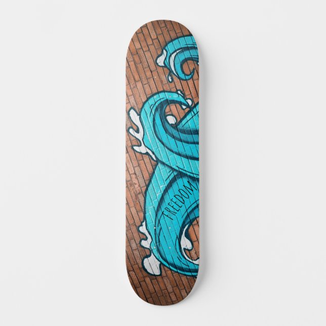 Blue Underbar Wave Graffiti Personlig Mini Skateboard Bräda 18,5 Cm (Framsida)