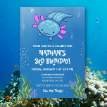 Blue Underwater Axolotl Kids Boys Roligt Birthday Inbjudningar<br><div class="desc">Grattis till ditt barns födelsedag med vår charmerande Blue Underwater Axolotl Kids Boys Roligt Birthday Bjud! Med ett vackert undervattenstema visar den här inbjudan en lekfull design med färgstarka axolotser som simmar mellan vattenlevande inslag. Den pulserande blå bakgrunden ger en känsla av äventyr, perfekt för ett spännande födelsedagsfirande. Gästerna kommer...</div>