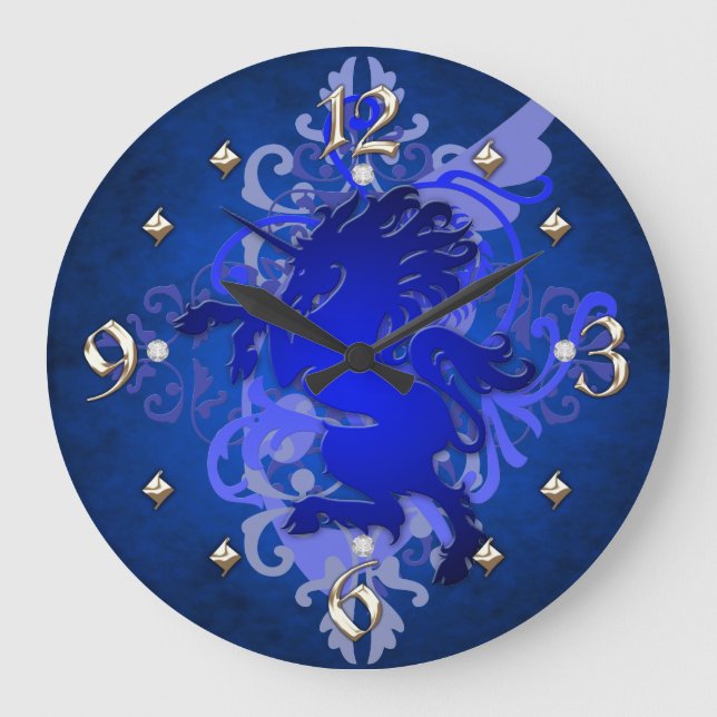 Blue Unicorn Fantasy Clock Stor Klocka (Framsida)