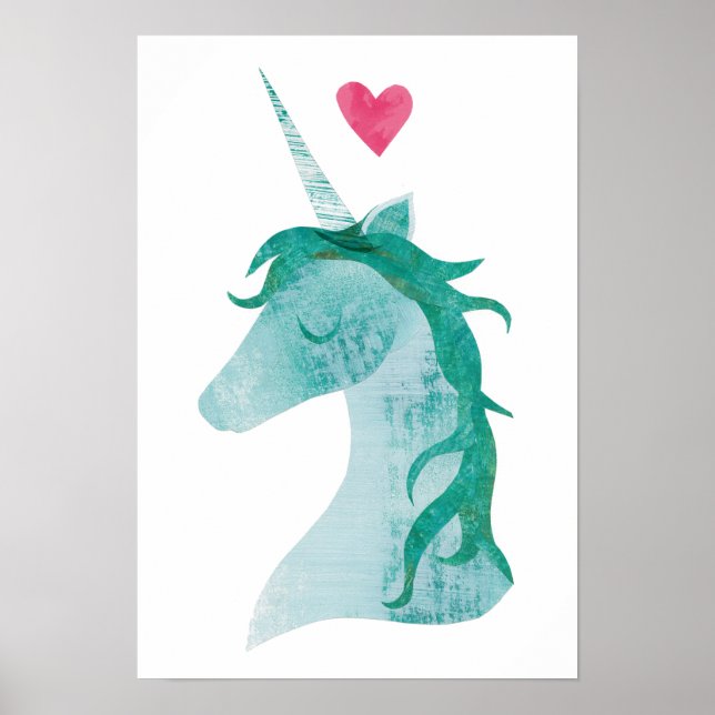 Blue Unicorn Magic with Heart Poster (Framsidan)