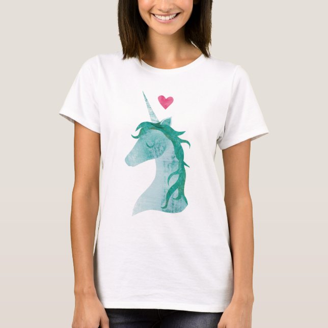 Blue Unicorn Magic with Heart Tee Shirt (Framsida)