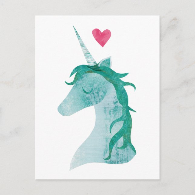 Blue Unicorn Magic with Heart Vykort (Framsida)