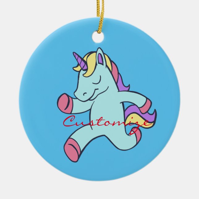 Blue Unicorn Running Thunder_Cove Julgransprydnad Keramik (Framsidan)