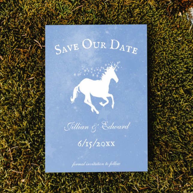 Blue Unicorn Spara datum meddelande (Blue Unicorn Save the Date Wedding Announcement)