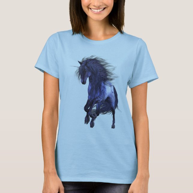 Blue Unicorn Woman Shirt Tee Shirt (Framsida)