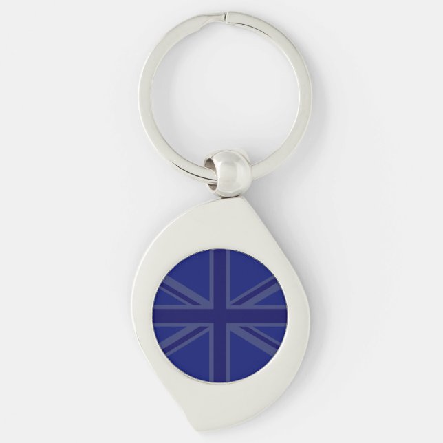 Blue Union Jack British Flagga Design Swirl Silverfärgad Nyckelring (Framsidan)